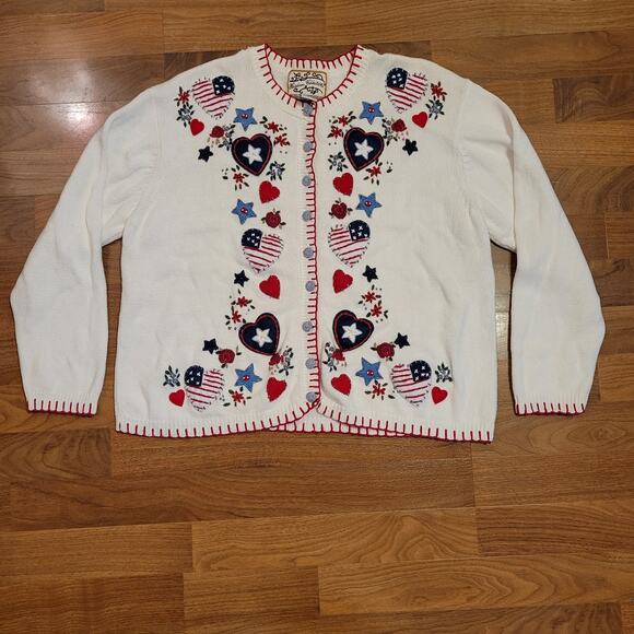 Vintage Heirloom Collection USA Americana 4th of July Cardigan Sweater Womens XL - Picture 4 of 7